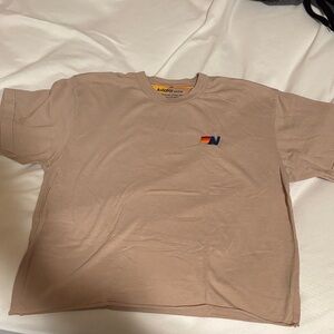 Aviator Nation Beige Short Sleeve Tee cropped medium
